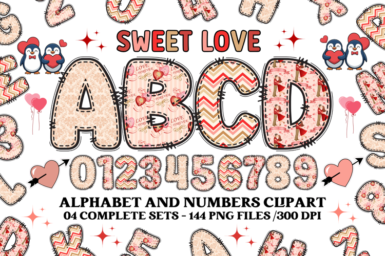 Valentine Alphabet Clip Art, valentines day letters doodle