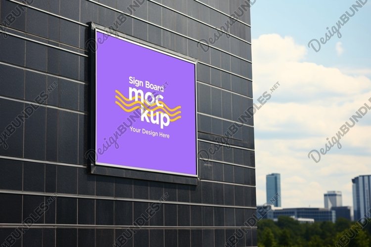 Sign Board Mockup on Building Wall example image 1