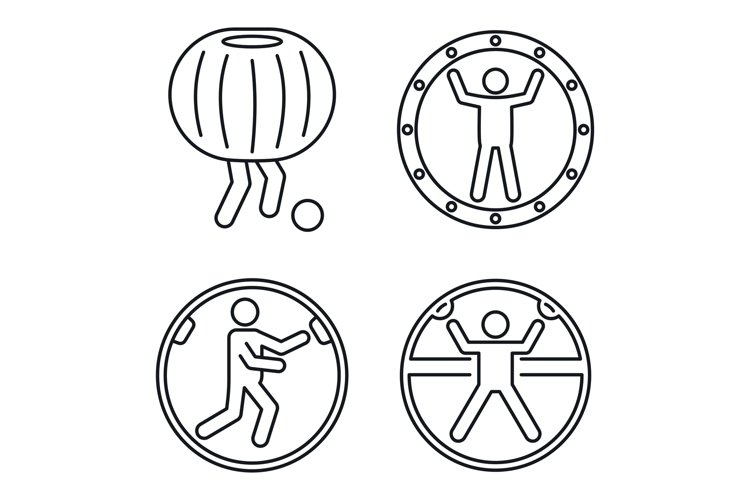 Zorb ball activity icons set, outline style