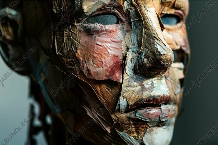 Abstract closeup of textured human face sculpture with layer example image 1