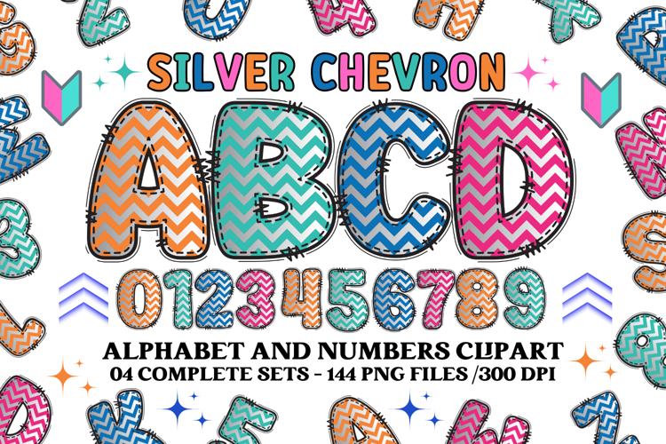 Chevron Patch Alphabet & Numbers PNG Clipart Bundle