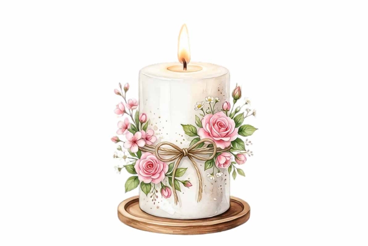 Candle with Pink Flower Decoration