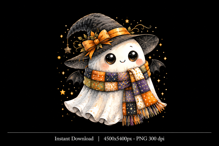 Cute Ghost Witch PNG | Kawaii Halloween Ghost Sublimation De