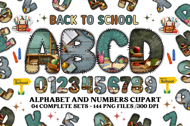 Back to School Alphabet png, letters doodle, school clipart