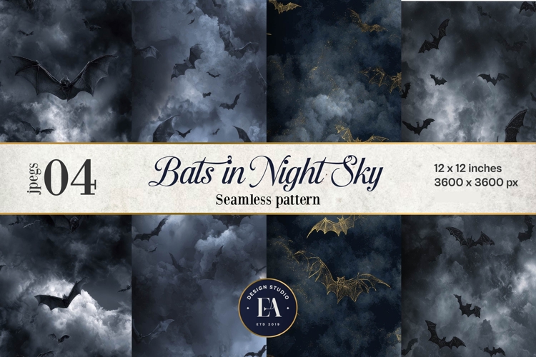 Bats Night Sky Pattern, Dark Gothic Bat Seamless Paper