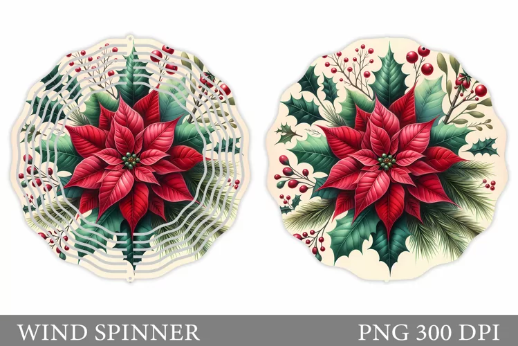 Poinsettia Wind Spinner Design. Christmas Wind Spinner
