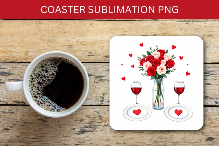 valentine square coaster - romantic dinner example image 1