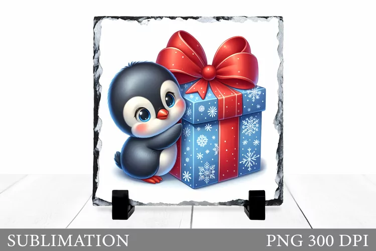 Cute Penguin Sublimation. Christmas Penguin Slate Design