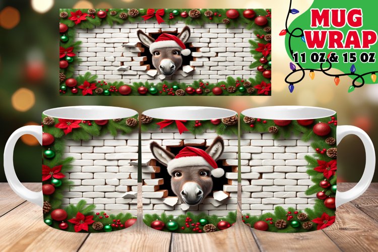 3D Holiday Wall Caper Mug Wrap 11oz Sublimation