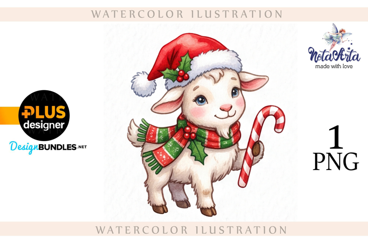 Christmas Goat in Watercolor Style