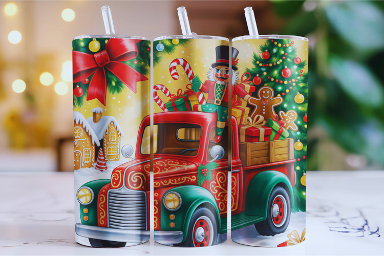 Merry Christmas Truck Tumbler Wrap | Christmas Wrap