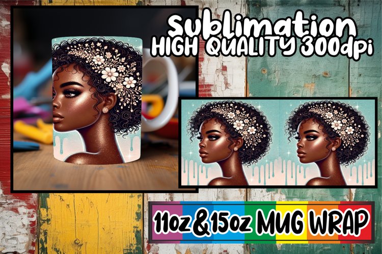 Serene sunsets 11oz 15oz sublimation wrap, Afro Girl