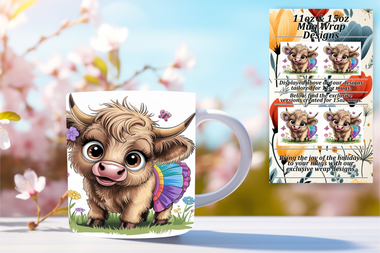 Radiant 15oz Png Mug Wrap Design , Cute Cow