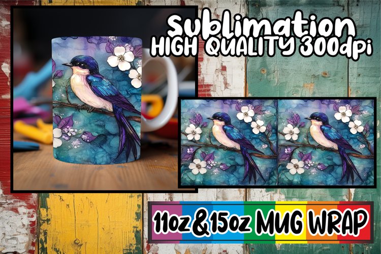 Unique sunsets 11oz 15oz sublimation wrap, 3D Bird