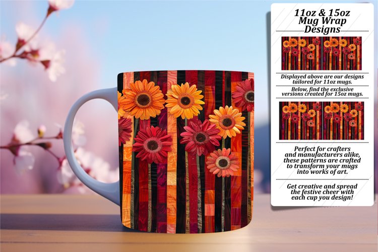 Spring Striped Flower Mug Wrap - Vibrant Delight