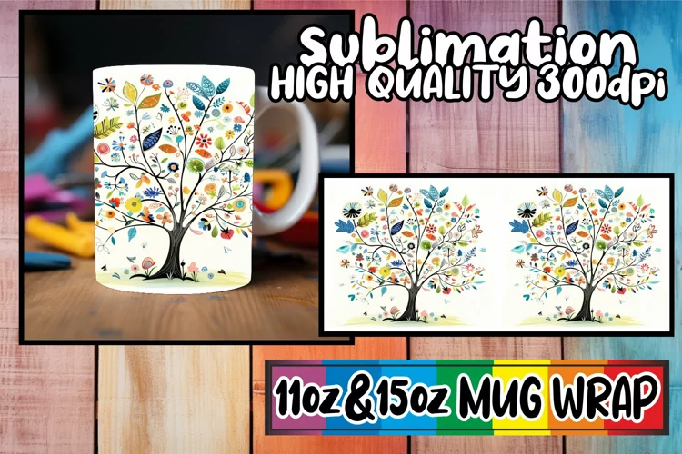 Whimsical Spring Tree Mug Wrap - Sublimation 11oz 15oz