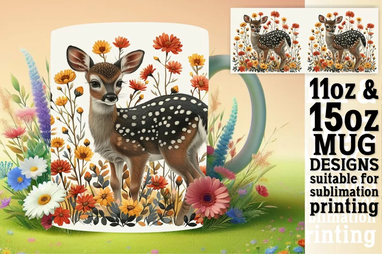 Watercolor Deer Mug Wrap for Sublimation