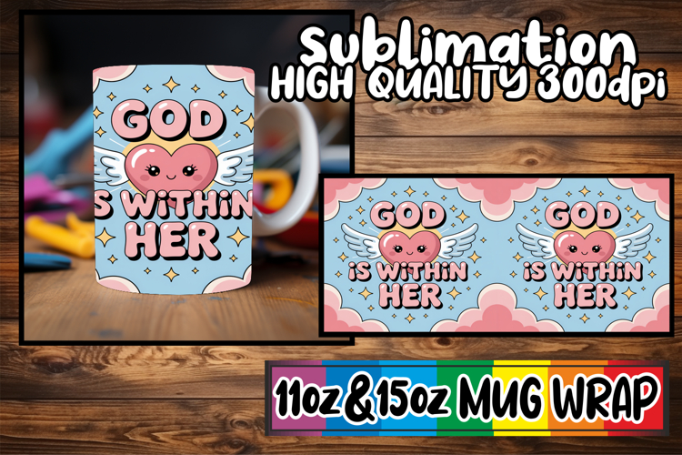 Glowing hearts 11oz 15oz mug wrap, Christian