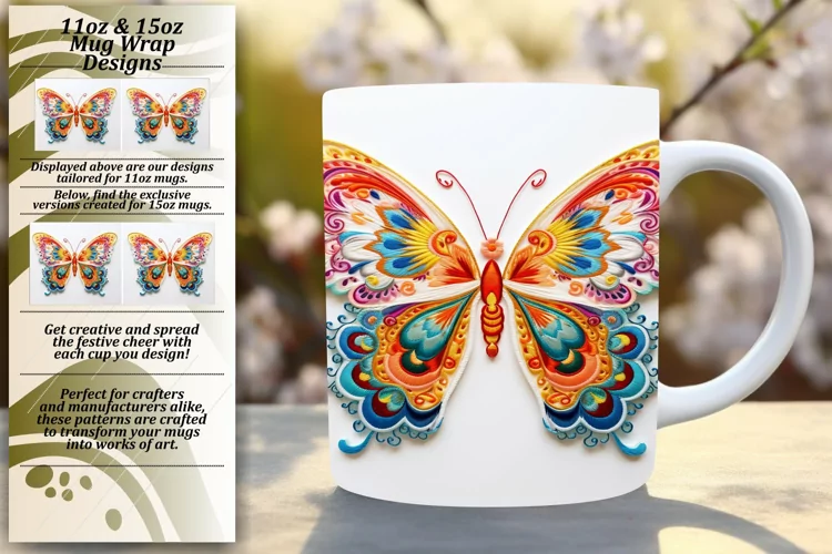 Artistic Butterfly Mug Wrap for 11oz/15oz