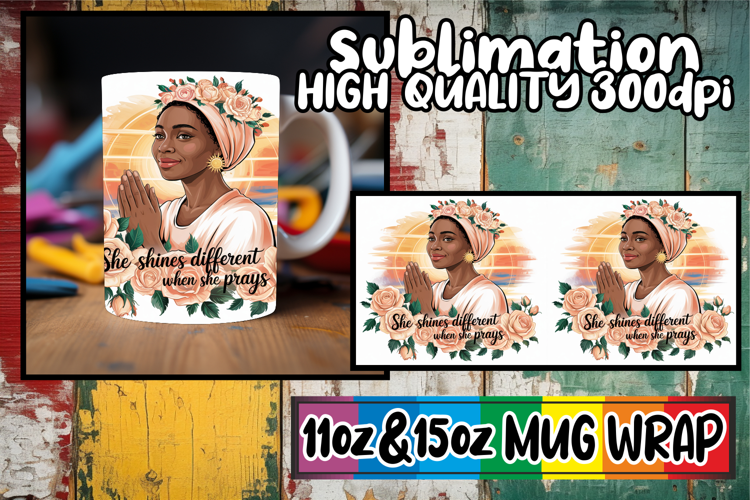 Cozy mornings 11oz 15oz sublimation wrap, Praying Woman
