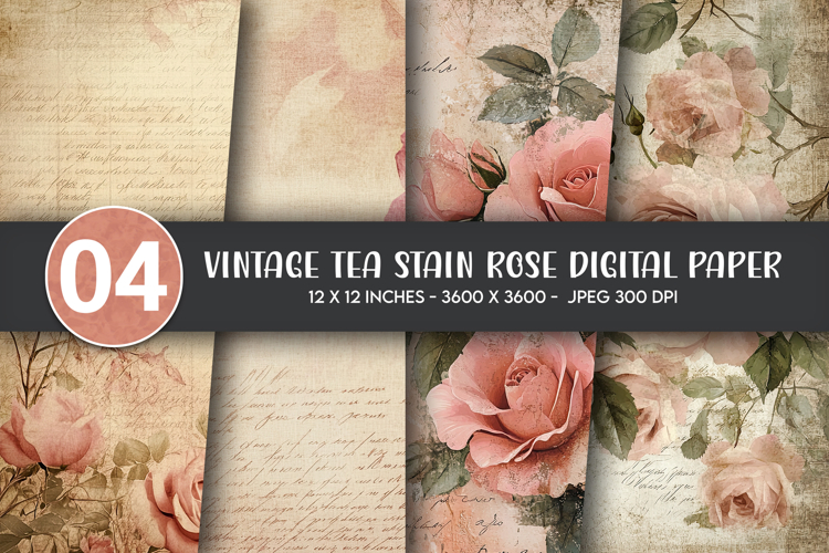 Vintage Tea Stain Rose Digital Paper example image 1