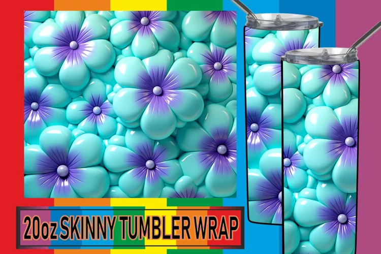 Burst of Blossoms: Colorful 3D Tumbler Wrap