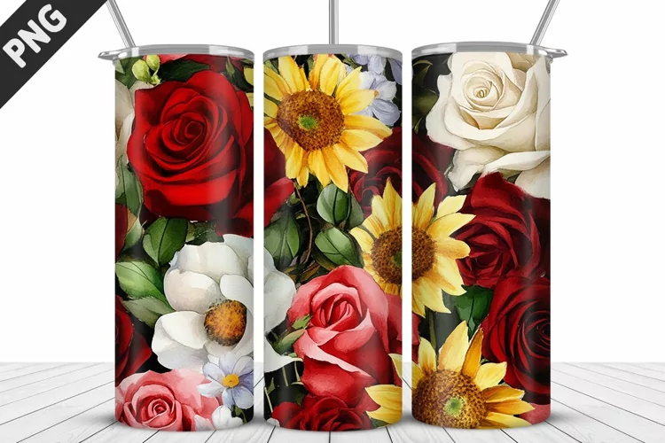 Valentine Rose Flowers Tumbler Wrap | Sublimation Design