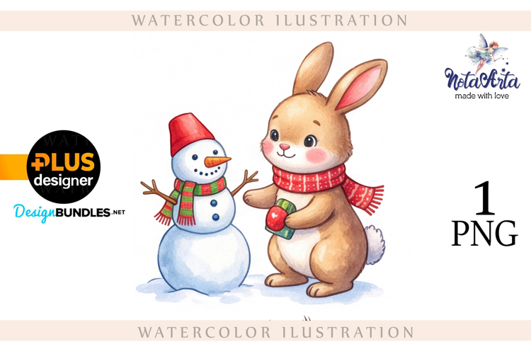 Christmas Bunny in Watercolor Style