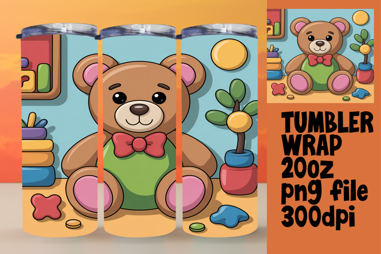 BOLD 20oz Tumbler Wrap for Customization , Cute Bear