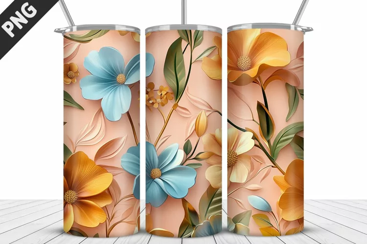 3D Daisy Flowers 20oz Tumbler Wrap | Sublimation Design