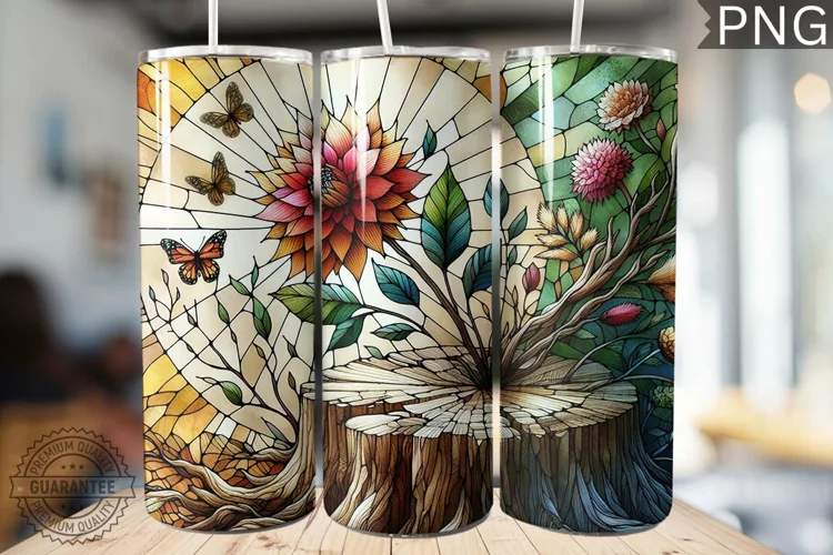 Watercolor Flower Wooden Stump Tumbler - High Quality 3Dpi