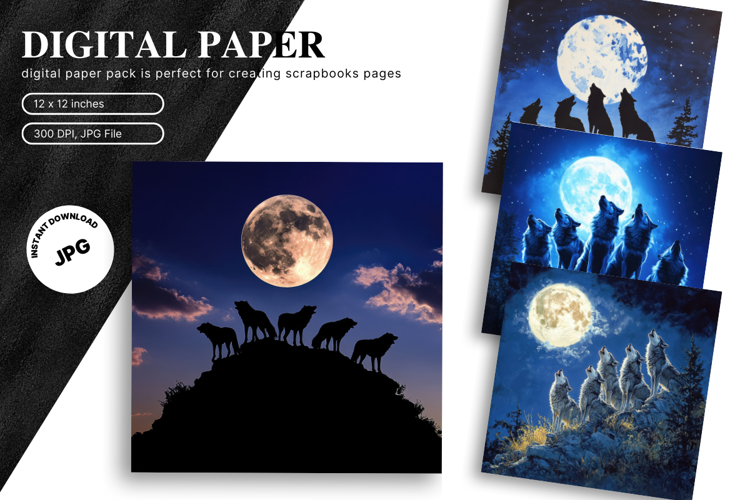 Wolf Wall Art Digital Paper Backgrounds Printable Scrapbook