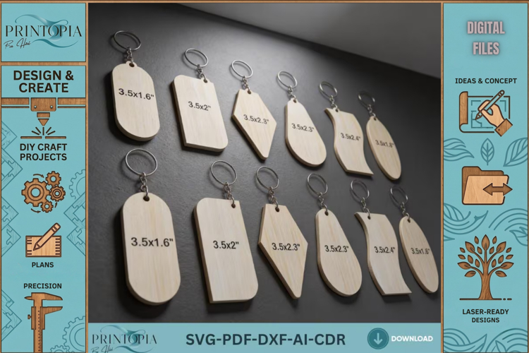 Blank Keychain Set Bundle Wood Acrylic Keychains Templates D