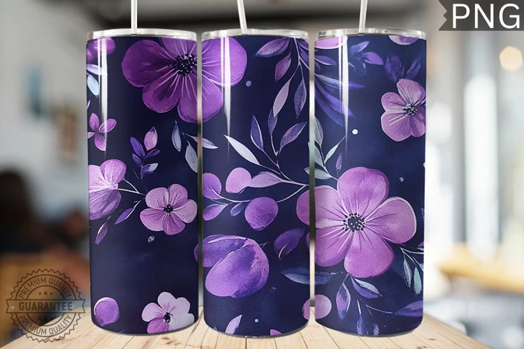 Purple Floral Tumbler Wrap - High Quality 300 Dpi