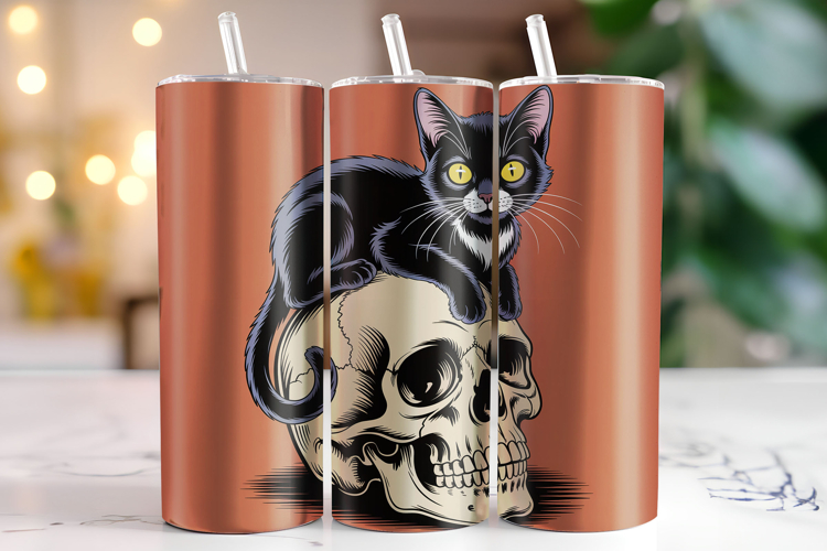 Black Cat & Skull Tumbler Wrap | Sublimation | Tumblers