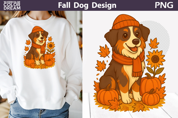 Australian Shepherd Fall PNG | Autumn Dog Clipart