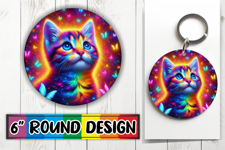 Blissful Keychain Sublimation PNG, Cat