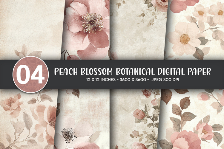 Peach Blossom Botanical Digital Paper