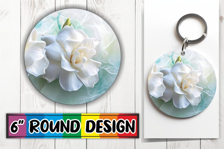 Petal Paradise Circle: Sublimated Spring Design Keychain example image 1