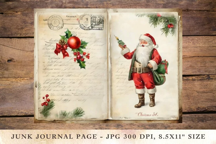 Printable Junk Journal Pages christmas santa claus 1