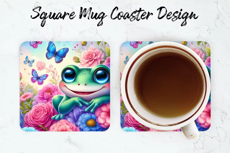 Frog with Flowers Mug coaster | Coaster | Sublimation