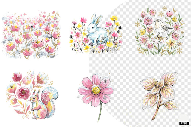 Snowy Flowers Garden Clipart example image 1