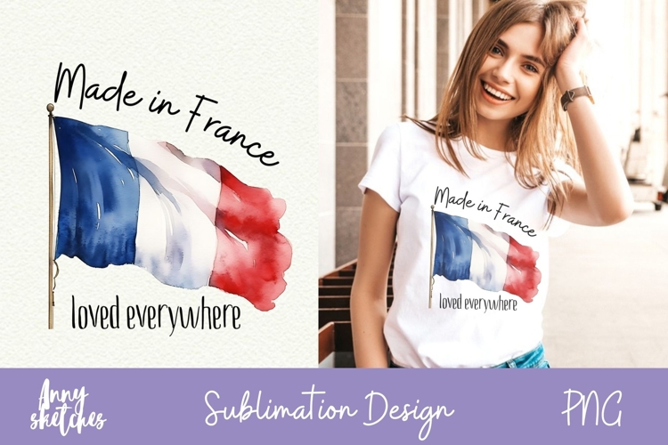 French Flag Sublimation Design Paris Watercolor Clipart PNG