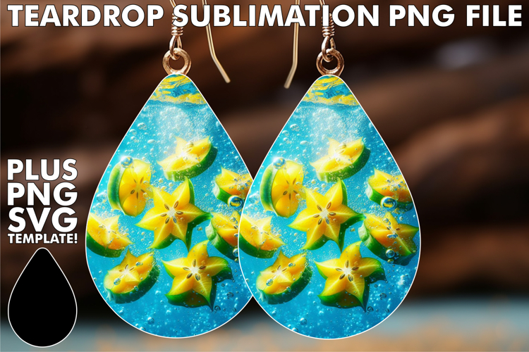 Joyful Teardrop Earrings Sublimation, 3D Fruits