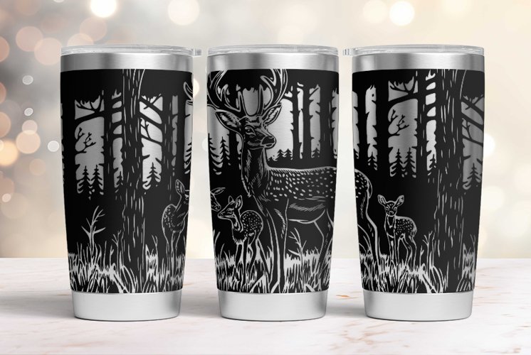 20oz Tumbler laser svg wrap| Family Deer in the wood pattern