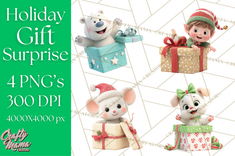 Christmas Characters in Gift Boxes PNG Clipart