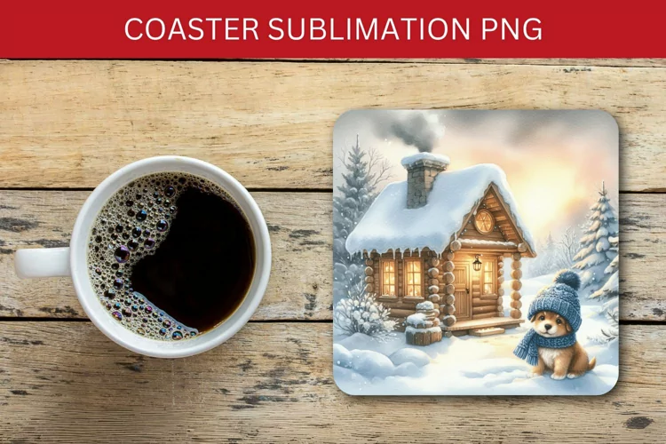 square coaster - christmas winter wooden house