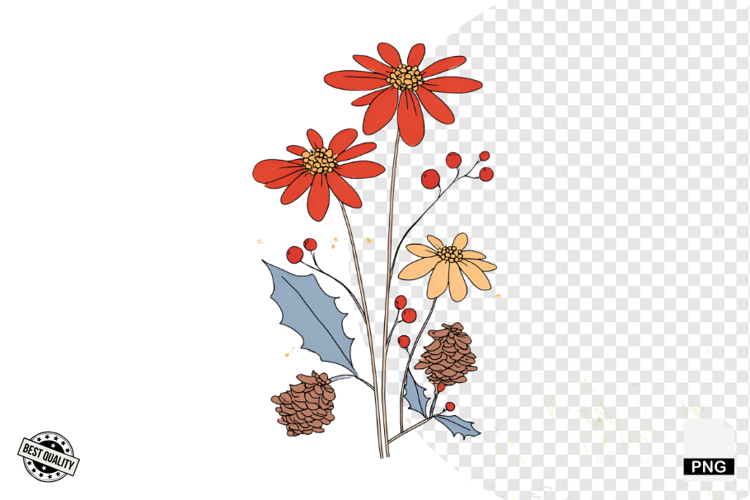 Christmas Doodle Wildflowers Clipart