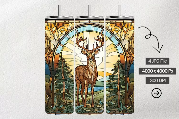 Deer Stained Glass Square Coaster - 04 Variations