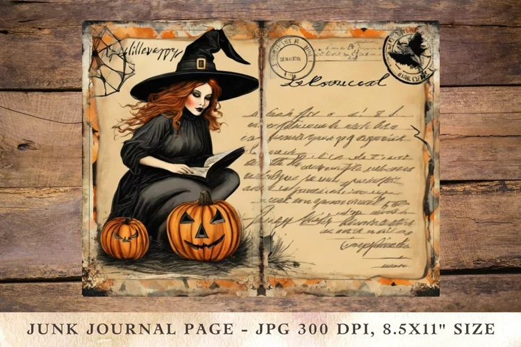 Printable Junk Journal Pages halloween witch pumpkin 3